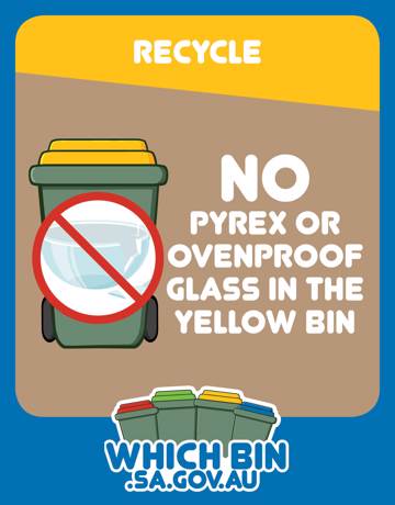 No broken glass, crockery or light globes in the yellow lid recycle bin!